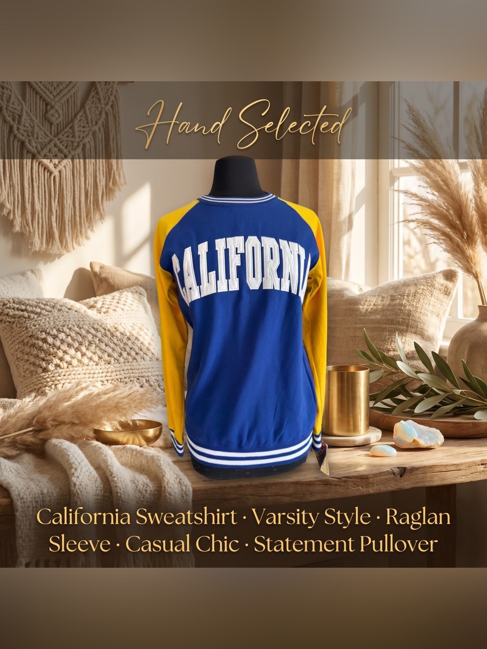 New York Popular NWT California Varsity Chenille Crewneck Sweatshirt Blue Gold S